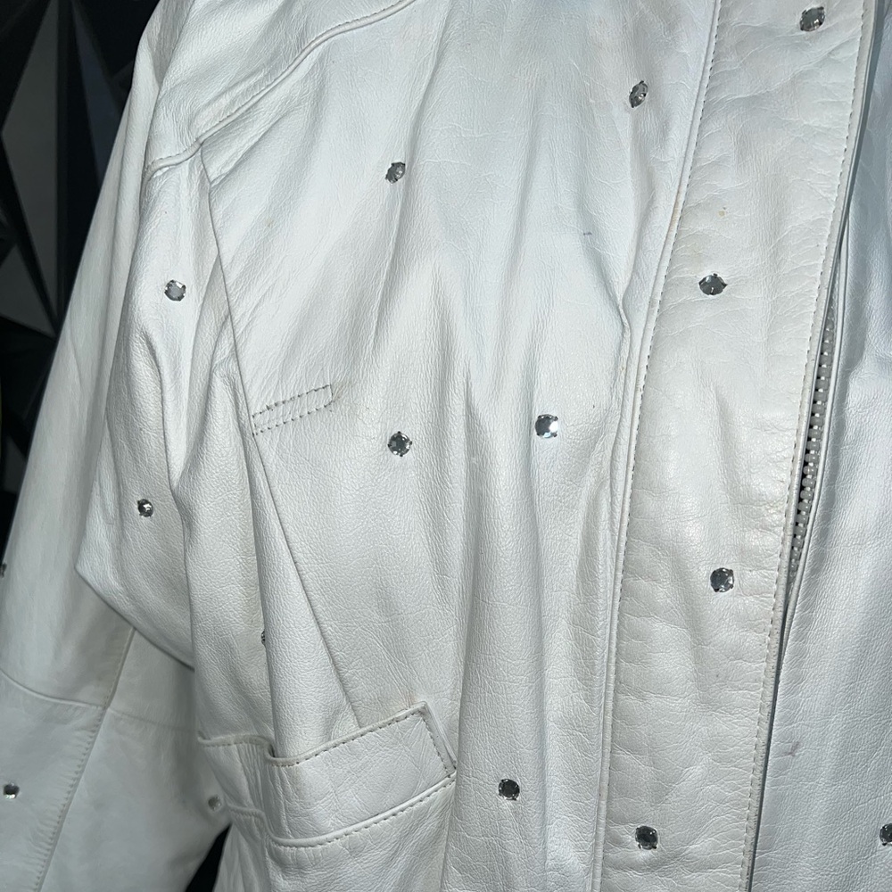 1990 Copper Key Leather White Rhinestone Jacket - Picture 2 of 6